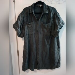 Black tunic length blouse.